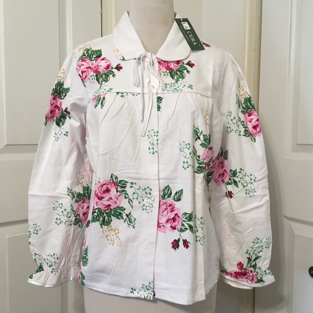 La Cera Flannel Cotton Floral‎ Pajama Shirt